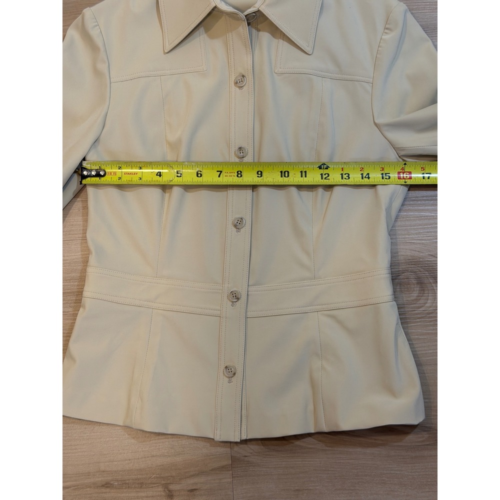 Elie Tahari Button Down Shirt Beige 6 Women Fitted Lycra Stretch Workwear - Picture 3 of 14